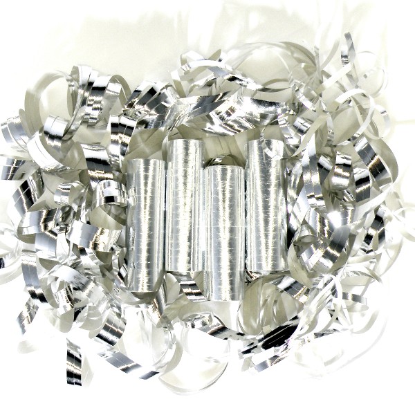 72 Luftschlangen, 4m, Silber (metallic) – 4x 18 Ringe